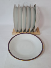 Набор тарелок винтажных PMR Jager &amp; Co Bavaria, белый фарфор с золотисто-голубым узором, 7 шт х 23 x 4 см, Германия, 1960-70гг.