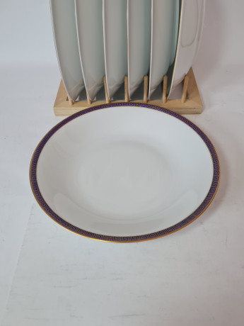 Набор тарелок винтажных PMR Jager & Co Bavaria, белый фарфор с золотисто-голубым узором, 7 шт х 23 x 4 см, Германия, 1960-70гг.