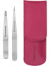 TWEEZERMAN Pinzetten Petite Set, Пинцет для бровей и ресниц (США), набор, нержавеющая сталь, ручная заточка, скошенный и острый кончики, эргономичный, розовый