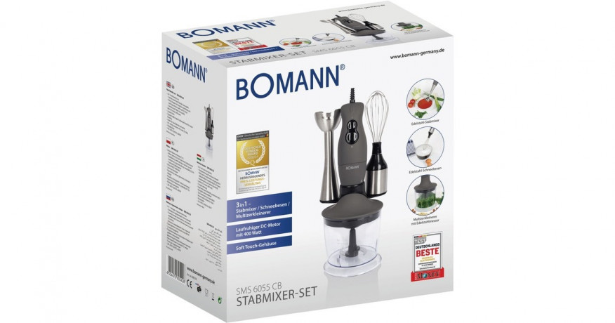 Bomann Bomann SMS 6055 CB 3-in-1 Stabmixer-Set grau/edelstahl  grau/edelstahl Набор ручного блендера Bomann SMS 6055 CB 3-в-1 серый/нержавеющая сталь