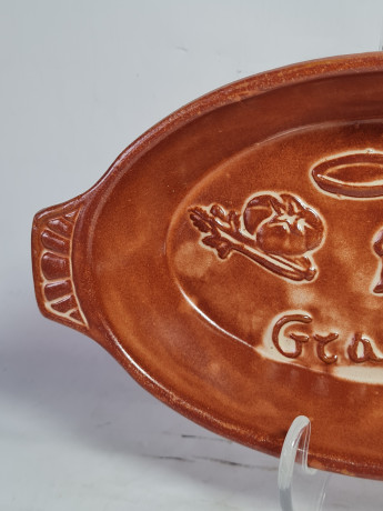 Блюдо винтажное Drei KERA с ручками, коричневая керамика, 23 x 12,5 x 5 см, Италия, 1960-70гг.