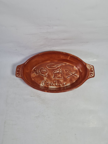 Блюдо винтажное Drei KERA с ручками, коричневая керамика, 23 x 12,5 x 5 см, Италия, 1960-70гг.