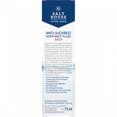 SALTHOUSE Anti-Juckreiz Kopfhaut-Fluid Akut, 75 ml, SALTHOUSE несмываемый флюид Anti-Juckreiz Kopfhaut-Fluid Akut против зуда с ниацинамидом, пантенолом и аллантоином для сухой кожи головы, 75 мл
