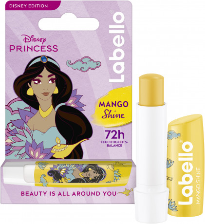 Labello Disney Princess Jasmin Mango Shine, Бальзам для губ коллекция Дисней Принцесса Жасмин, с маслом ши и церамидами для питания и защиты от сухости, аромат манго, 4,8 г
