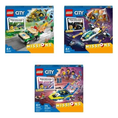 LEGO 3er Set:  60353 City Tierrettungsmissionen mit Pickup, 3 Minifiguren und Tierfiguren +  60354 City Erkundungsmissionen im Weltraum mit Raumschiff und 3 Minifiguren +  60355 City Detektivmissionen Набор из 3 предметов: 60353 City Animal Rescue Mission