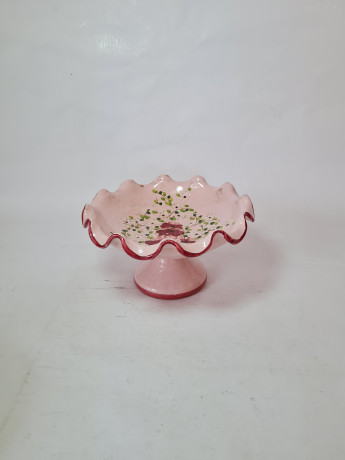 Фруктовница винтажная на ножке, в розовых тонах, с цветочным декором, керамика, Германия, 1970-80гг.