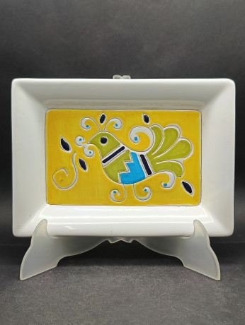 Блюдо винтажное Artiganato Sardo (Сардиния) с изображением птицы, фарфор, 21.5 х 15.5 см, Италия, 1970-80гг.