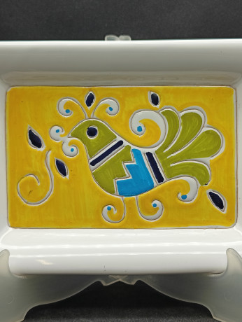 Блюдо винтажное Artiganato Sardo (Сардиния) с изображением птицы, фарфор, 21.5 х 15.5 см, Италия, 1970-80гг.