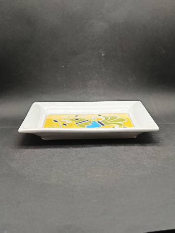 Блюдо винтажное Artiganato Sardo (Сардиния) с изображением птицы, фарфор, 21.5 х 15.5 см, Италия, 1970-80гг.