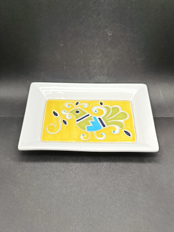 Блюдо винтажное Artiganato Sardo (Сардиния) с изображением птицы, фарфор, 21.5 х 15.5 см, Италия, 1970-80гг.