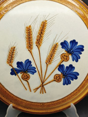 Блюдо винтажное Schramberg / Kannblume &quot;Колос и синие цветы&quot;, керамика, глазурированная, 30.5 см, Германия, 1960-70гг.