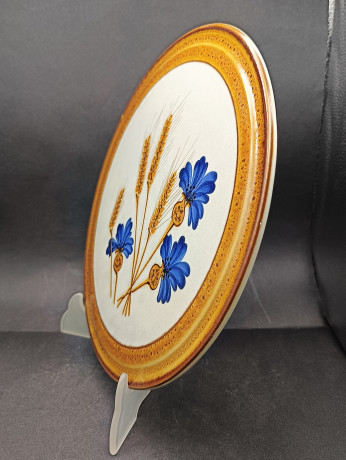 Блюдо винтажное Schramberg / Kannblume "Колос и синие цветы", керамика, глазурированная, 30.5 см, Германия, 1960-70гг.