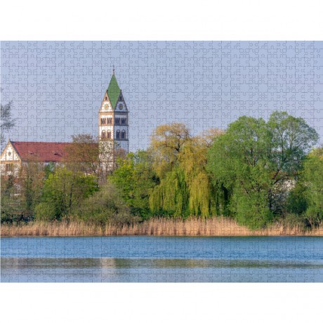 CALVENDO Puzzle CALVENDO Puzzle Blick uber den Anglersee auf die Kirche Sankt Sebastian Пазл CALVENDO Puzzle Вид на рыбацкое озеро и церковь Святого Себастьяна