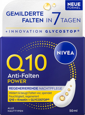 NIVEA Q10 Anti-Falten Power Regenerierende Nachtpflege, 50 ml, Нивеа ночной крем гиалуроновая кислота, пантенол, коэнзим Q10 24ч увлажнение 50 мл