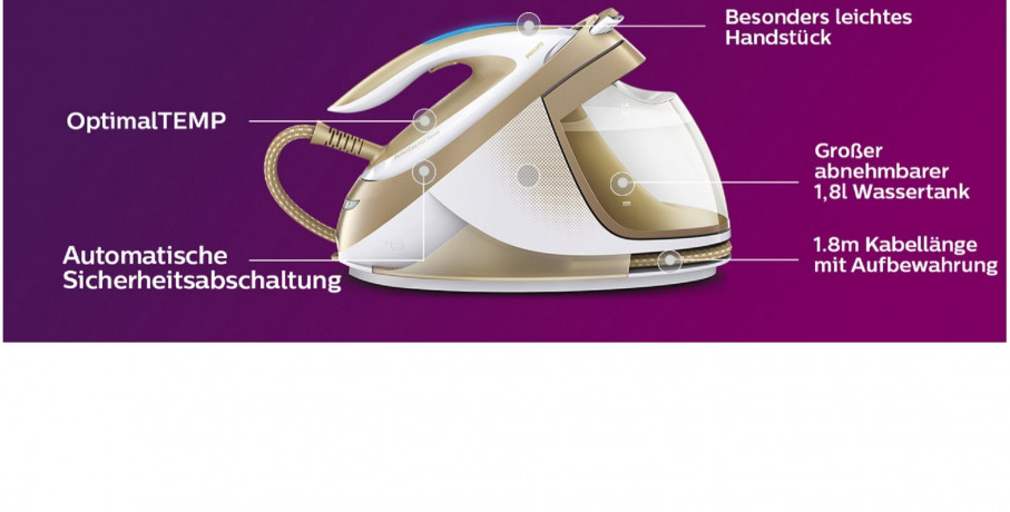 Philips Philips Dampfbugelstation Bugeleisen,Bugelstation,7,2 bar,Bugelstationen mit Dampfstation, 1800,00 ml Wassertank, 1,8L Tank abnehmbar,Bugeleisen Dampf,Dampfbugelstation Паровая гладильная станция Philips, гладильная станция, 7,2 бар, гладильные с