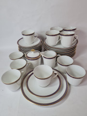 Чайный сервиз винтажный PMR Jager &amp; Co Bavaria, белый фарфор с золотисто-голубым узором, Германия, 1960-70гг.