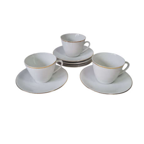 Набор чайный винтажный Seltmann Weiden K. Bavaria, белый фарфор с золотым кантом, чашка 3 шт., блюдце - 6 шт., Германия, 1960-1970гг.
