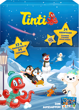 Tinti Kinder Badeueberraschungen Adventskalender 2026 33 Anwendungen, Tinti детский адвент-календарь 2026 с цветными средствами для ванны, 24 окошка и 33 купания, от 3 лет