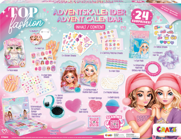 CRAZE Kinder Top Fashion Adventskalender 2026, CRAZE детский бьюти-адвент-календарь с косметикой и модными аксессуарами, 24 сюрприза