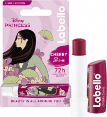 Labello Disney Princess Mulan Cherry Shine, Бальзам для губ коллекция Дисней Принцесса Мулан, с маслом ши и церамидами для питания и защиты от сухости, аромат вишни, 4,8 г