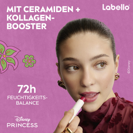 Labello Disney Princess Mulan Cherry Shine, Бальзам для губ коллекция Дисней Принцесса Мулан, с маслом ши и церамидами для питания и защиты от сухости, аромат вишни, 4,8 г