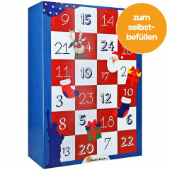 World of Sweets USA Adventskalender 2026 'rot-weiß-blau' zum Selbstbefüllen, Пустой адвент-календарь 2026 USA в красно-бело-синем оформлении, 24 отделения, для наполнения