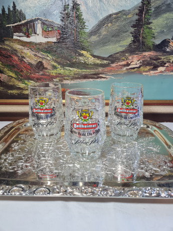 Немецкие пивные кружки винтажные Bellheimer /Siber Pils, стекло, 3 шт., 0.2 л, 12.5 см, Германия, 1970-80гг.