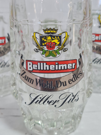 Немецкие пивные кружки винтажные Bellheimer /Siber Pils, стекло, 3 шт., 0.2 л, 12.5 см, Германия, 1970-80гг.
