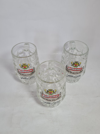 Немецкие пивные кружки винтажные Bellheimer /Siber Pils, стекло, 3 шт., 0.2 л, 12.5 см, Германия, 1970-80гг.