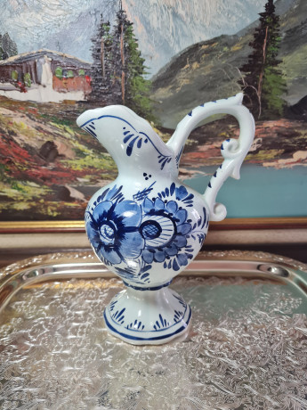 Ваза-кувшин винтажная Delft, ручная роспись, керамика, 22 см, Нидерланды, 1960-70гг.