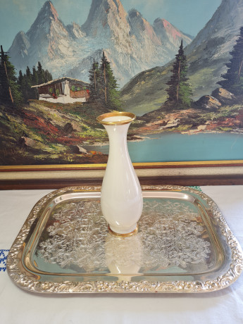 Royal Bavaria KM Белая фарфоровая ваза с золотым ободком 22К, 23 x 7 см, Германия, 1960-70гг.