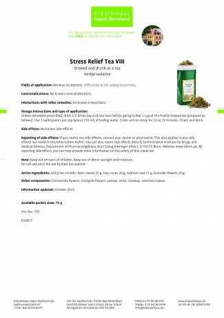 Krauterhaus Sanct Bernhardt Stress Relief Tea VIII, 75 г