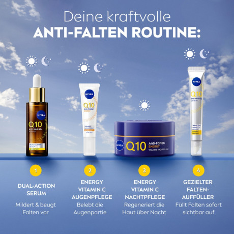 NIVEA Q10 Energy Anti-Falten Energy Vitamin C Nachtpflege, 50 ml, Нивеа ночной крем пантенол, витамин E, витамин C против морщин 50 мл