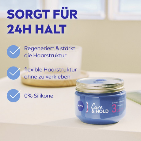 NIVEA Pflege & Halt Styling Creme Gel, 150 ml, Нивеа Крем-гель для укладки волос, пантенол и витамин B3, естественный вид и сильная фиксация, 150 мл