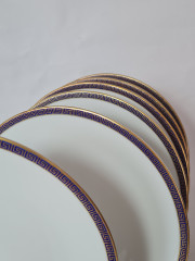 Набор тарелок винтажных PMR Jager &amp; Co Bavaria, белый фарфор с золотисто-голубым узором, 6 шт х 24 x 2,5см, Германия, 1960-70гг.