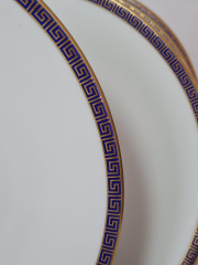 Набор тарелок винтажных PMR Jager &amp; Co Bavaria, белый фарфор с золотисто-голубым узором, 6 шт х 24 x 2,5см, Германия, 1960-70гг.