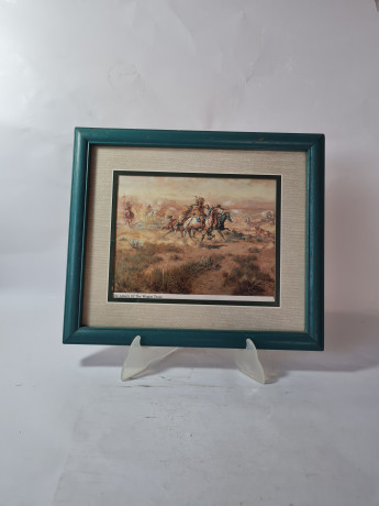 Картина винтажная "Нападение на обоз", деревянная рама, 34 x 28,5 см, Германия, 1950-60гг.