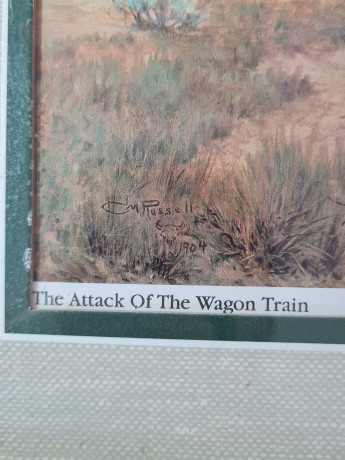 Картина винтажная "Нападение на обоз", деревянная рама, 34 x 28,5 см, Германия, 1950-60гг.