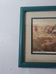 Картина винтажная "Нападение на обоз", деревянная рама, 34 x 28,5 см, Германия, 1950-60гг.