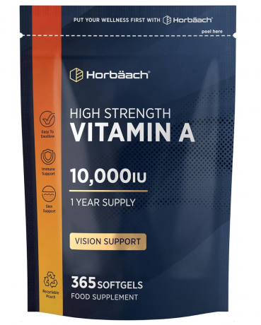 Horbaach  Vitamin A Hochdosiert 10000 IE, 365 softgels, Horbaach Витамин A 10000МЕ для здоровья глаз и сияющей кожи (Великобритания), 365шт, запас на год