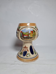 Бокал для вина винтажный Stoneware Vine с изображением Швебиш-Гмюнда и декором из винограда, фарфор, 2 шт., 14 см, Германия, 1960-70гг.