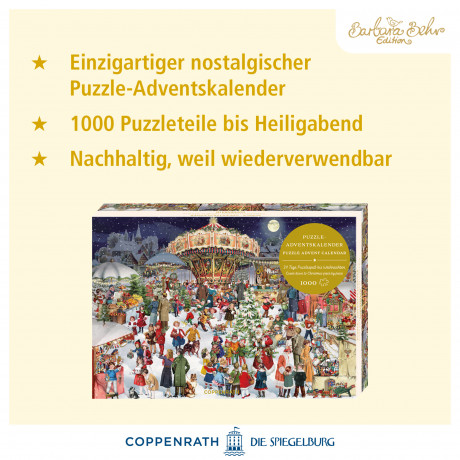 Die Spiegelburg Puzzle-Adventskalender 2026 Nostalgischer Weihnachtsmarkt, 24 Boxen, 1000 Teile, Die Spiegelburg Адвент-календарь 2026 с пазлом «Ностальгический рождественский рынок», 24 коробочки, 1000 деталей