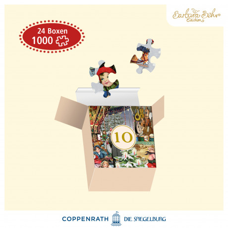 Die Spiegelburg Puzzle-Adventskalender 2026 Nostalgischer Weihnachtsmarkt, 24 Boxen, 1000 Teile, Die Spiegelburg Адвент-календарь 2026 с пазлом «Ностальгический рождественский рынок», 24 коробочки, 1000 деталей