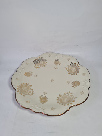 Тарелка винтажная сервировочная Johann Seltmann Vohenstrauß Bavaria, золотые подсолнухи, фарфор, 31 x 3,5 см, Германия, 1960-70гг.