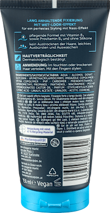 Balea MEN Haargel Wet Look, 150 ml, Гель Wet Look для эффекта влажных волос и сильной фиксации, 150 мл