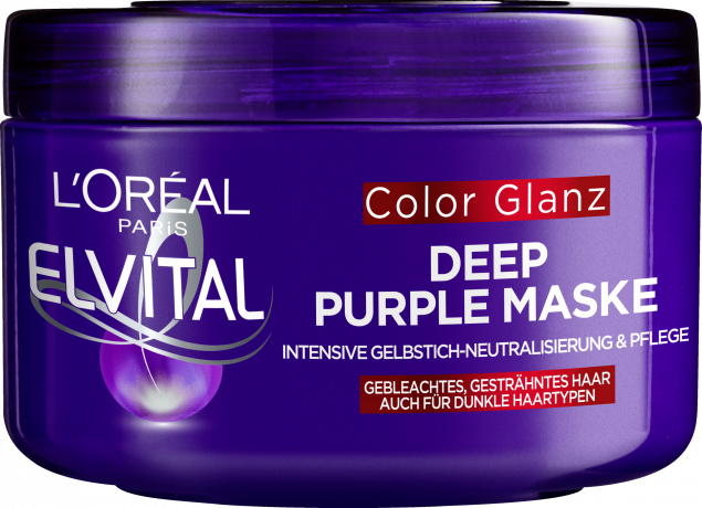 L'Oreal Paris Elvital Color Glanz Deep Purple Mask, 250 ml, Фиолетовая маска против желтизны для осветлённых тёмных и мелированных волос, интенсивный уход, 250 мл