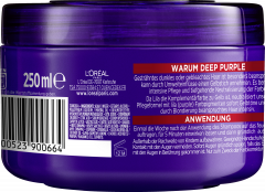 L'Oreal Paris Elvital Color Glanz Deep Purple Mask, 250 ml, Фиолетовая маска против желтизны для осветлённых тёмных и мелированных волос, интенсивный уход, 250 мл