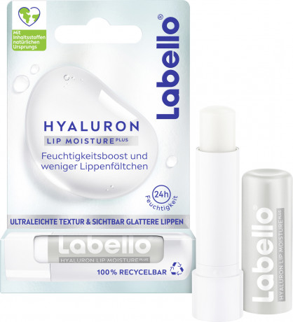 Labello Hyaluron Lip Moisture Plus, Бесцветный бальзам для губ с гиалуроновой кислотой и миндальным маслом для увлажнения и мягкости, 4,8 г