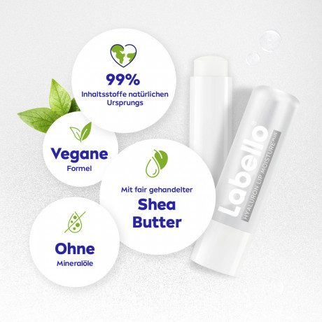 Labello Hyaluron Lip Moisture Plus, Бесцветный бальзам для губ с гиалуроновой кислотой и миндальным маслом для увлажнения и мягкости, 4,8 г