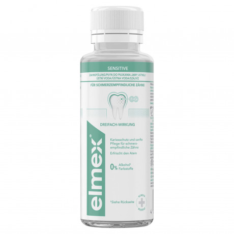 elmex Sensitive Mundspuelung, 100 ml, Ополаскиватель Sensitive для чувствительных зубов, без спирта, дорожный формат 100 мл